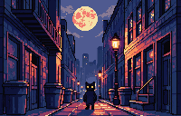 Alley Loop key art — a stray cat in a moonlit alley